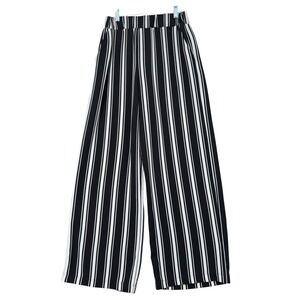 June & Hudson Black‎ White Striped Wide Leg Pants Elastic Waist Small L6167H4B55